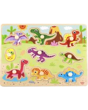 Drvena dječja slagalica s ručkama Tooky Toy - Dinosauri