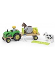 Drveni set Viga - Traktor s farmerom i životinjama -1
