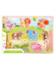 Drvena slagalica s ručkama Tooky toy - Divlje životinje