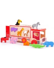Drvena igračka za sortiranje Bigjigs - Safari kamion