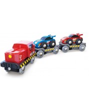 Drvena igračka Hape -  Vlak s nosačem automobila i 2 autića