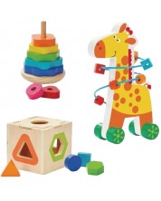 Drveni set Acool Toy - Labirint sa žirafom i sorterima