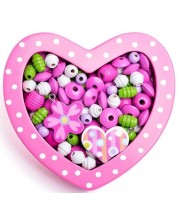 Drvene perle za nizanje Woody – Malo ružičasto srce -1