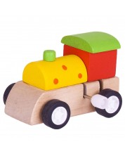 Drvena igračka Bigjigs - Lokomotiva s mehanizmom, zeleni krov