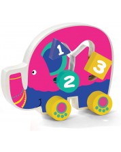 Drvena igračka Acool Toy - Slonić na kotačima, ružičasti -1