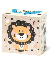 Drvene kocke Cubika - Životinje, 4 kockice, 6 slagalica -1