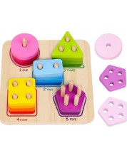 Drvena igračka za nizanje Tooky toy - Brojevi, oblici, boje