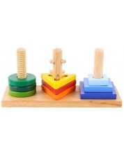 Drvena igračka za nizanje Bigjigs - Rotirajte i okrećite geometrijske oblike