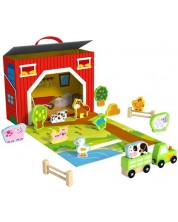 Drvena igračka Tooky Toy - Prijenosna farma -1