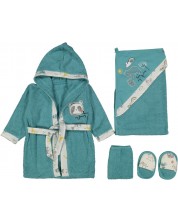 Dječji set za kupanje Miniworld - Ogrtač i ručnik, panda, plavi -1