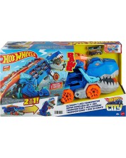 Dječja igračka 2 u 1 Hot Wheels City - T-Rex auto transporter, sa 2 kolica