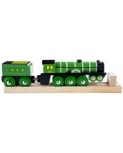 Dječja drvena igračka Bigjigs - Parna lokomotiva, zelena -1