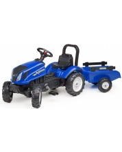 Dječji traktor Falk - New Holland, s prikolicom, poklopcem koji se otvara i pedalama, plavi -1