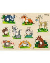 Dječja drvena slagalica Pino - Šumske životinje, s ručkama, 9 dijelova -1
