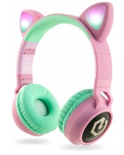 Dječje slušalice PowerLocus - Buddy Ears, bežične, ružičasto/zelene -1