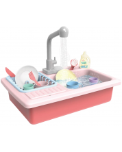 Dječji kuhinjski sudoper Raya Toys - S tekućom vodom i dodacima, ružičasti -1