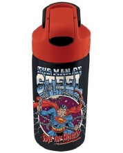 Dječja boca od nehrđajućeg čelika Graffiti Superman - crna, sa slamkom, 500 ml