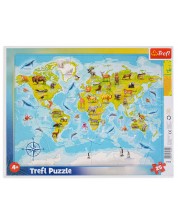 Dječja slagalica Trefl od 25 dijelova - Karta svijeta sa životinjama