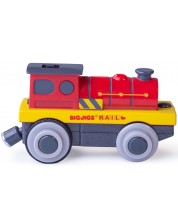 Dječja drvena igračka Bigjigs - Lokomotiva na baterije, crvena