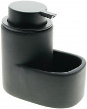 Dozator za tekući sapun s držačem za spužvu Hit - 13.5 cm, crni -1