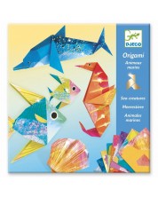Origami set Djeco - Morska bića, s 24 metalna papira