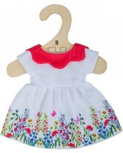 Odjeća za lutke Bigjigs - Bijela haljina s cvijećem i crvenim ovratnikom, 25 cm -1