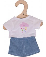 Odjeća za lutke Bigjigs - Bijela majica i traper suknja, 25 cm -1