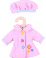 Odjeća za lutke Bigjigs - Ružičasti kaput sa šeširom, 25 cm -1
