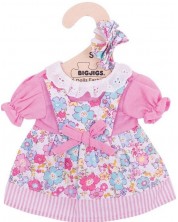 Odjeća za lutke Bigjigs - Šarena haljina s dodacima za kosu, 25 cm