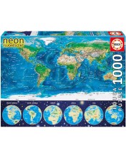Neonska slagalica Educa od 1000 dijelova - Karta svijeta -1