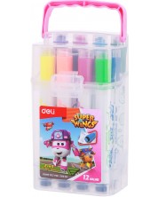 Flomasteri s pečatima Deli Super Wings - EC10904, 12 boja, u kutiji, roza