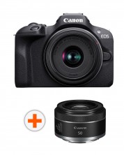 Fotoaparat Canon - EOS R100, RF-S 18-45mm, f/4.5-6.3 IS STM, Black + Objektiv Canon - RF 50mm, F/1.8 STM -1