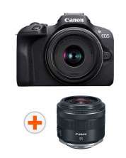 Fotoaparat Canon - EOS R100, RF-S 18-45mm, f/4.5-6.3 IS STM, Black + Objektiv Canon - RF 35mm f/1.8 IS Macro STM -1