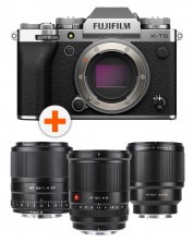 Fotoaparat Fujifilm X-T5, Silver + Objektiv Viltrox - AF, 13mm, f/1.4, za Fuji X-mount + Objektiv Viltrox - 56mm, f/1.4 XF za Fujifilm X, crni + Objektiv Viltrox - AF 85mm, F1.8, II XF, FUJIFILM X -1