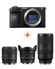 Fotoaparat Sony - Alpha A6700, Black + Objektiv Sony - E, 15mm, f/1.4 G + Objektiv Sony - E PZ, 10-20mm, f/4 G + Objektiv Sony - E, 70-350mm, f/4.5-6.3 G OSS