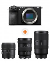 Fotoaparat Sony - Alpha A6700, Black + Objektiv Sony - E, 15mm, f/1.4 G + Objektiv Sony - E, 16-55mm, f/2.8 G + Objektiv Sony - E, 70-350mm, f/4.5-6.3 G OSS