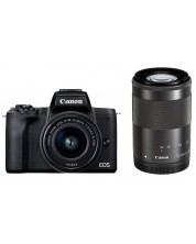 Fotoaparat Canon - EOS M50 Mark II, EF-M 15-45mm + 55-200mm, crni