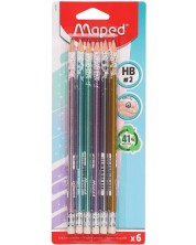 Grafitne olovke Maped - Glitter, HB, s gumicom, 6 kom -1