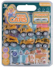 Set za igru Raya Toys - Građevinski strojevi, Benzinska postaja s prometnim znakovima