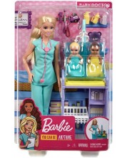 Set za igru Mattel Barbie - Barbie pedijatrica s plavom kosom i dvije lutke