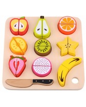 Set za igru Tooky Toy - Drveno voće za rezanje s daskom