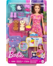 Set za igru Barbie Color Change - Pidžama party s Barbie psićima -1