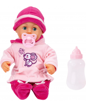 Interaktivna lutka Bayer First Words Baby - Ružičasta haljina s mišem, 38 cm