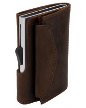 Držač kartice C-Secure - novčanik i pretinac za kovanice, smeđi i sivi