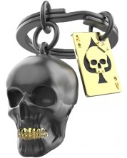 Privjesak za ključeve Metalmorphose - Black Skull with playing card -1