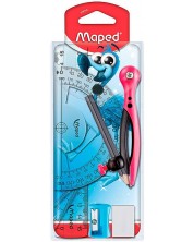 Set za crtanje Maped Essentials Kids - 8 dijelova, sa šestarom, ružičasti -1