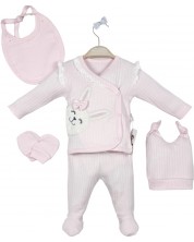 Set za novorođenčad BabyZuff - 5 dijelova, roza sa zekom -1