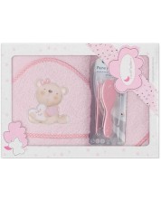 Set ručnika za bebe s češljem i četkom Interbaby - Love you Pink, 100 x 100 cm -1