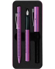 Set kemijske olovke i nalivpera Faber-Castell Grip 2011 Glam - Ljubičasta boja