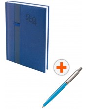 Set kalendar-dnevnik Spree Denim - Plavi, s olovkom Parker Royal Jotter Originals, plava -1